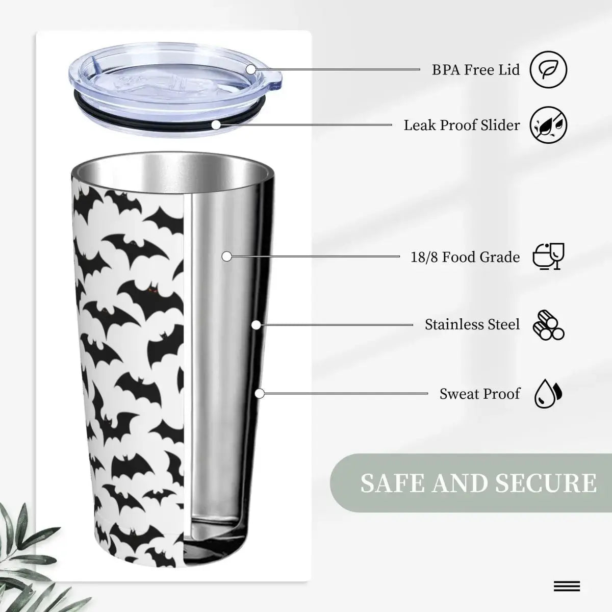 Stainless Steel Tumbler Halloween Bats - 20 oz - Celeste