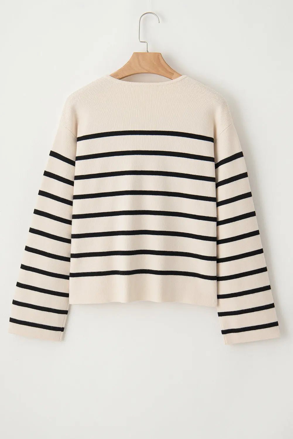 Striped Button Up Round Neck Cardigan - Celeste