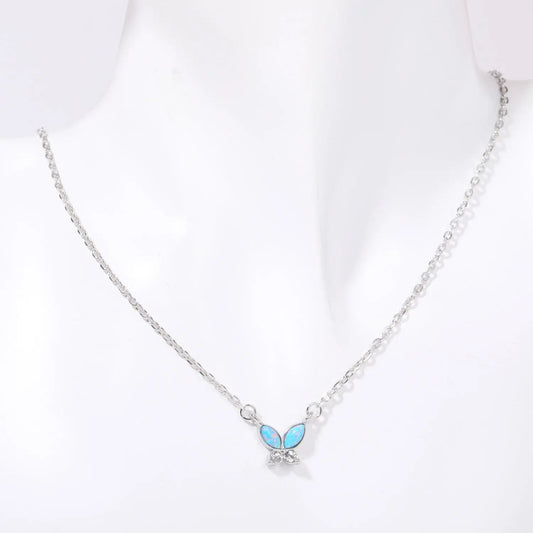 Titanium Steel Natural Opal Butterfly Necklace - Celeste