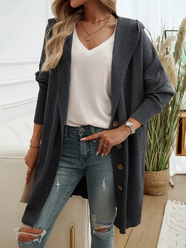 Too Casual - Long Button Down Cardigan - Celeste