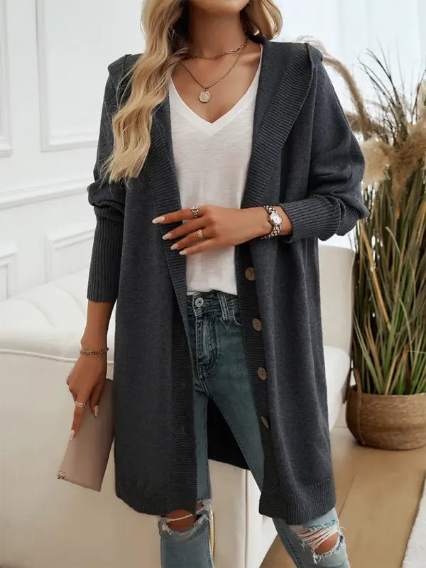 Too Casual - Long Button Down Cardigan - Celeste