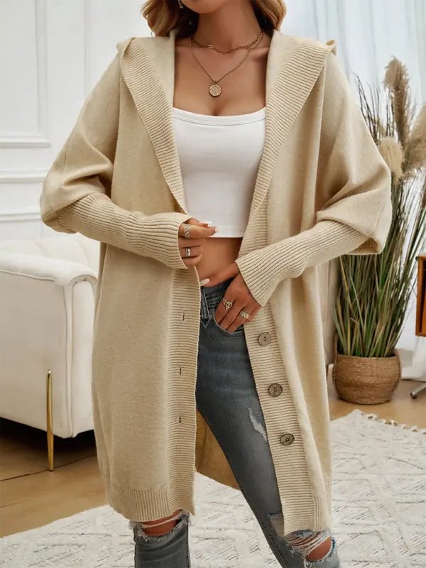 Too Casual - Long Button Down Cardigan - Celeste