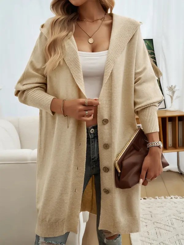 Too Casual - Long Button Down Cardigan - Celeste