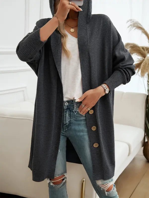 Too Casual - Long Button Down Cardigan - Celeste