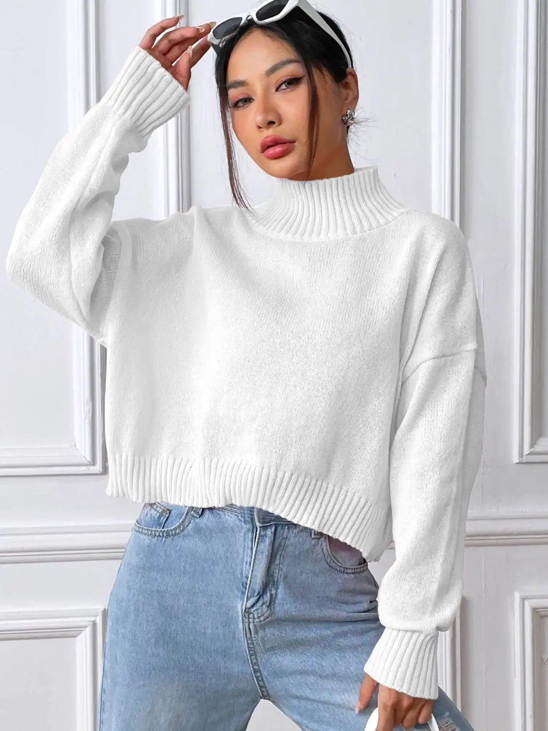 Turtleneck Long Sleeve Sweater - Celeste    