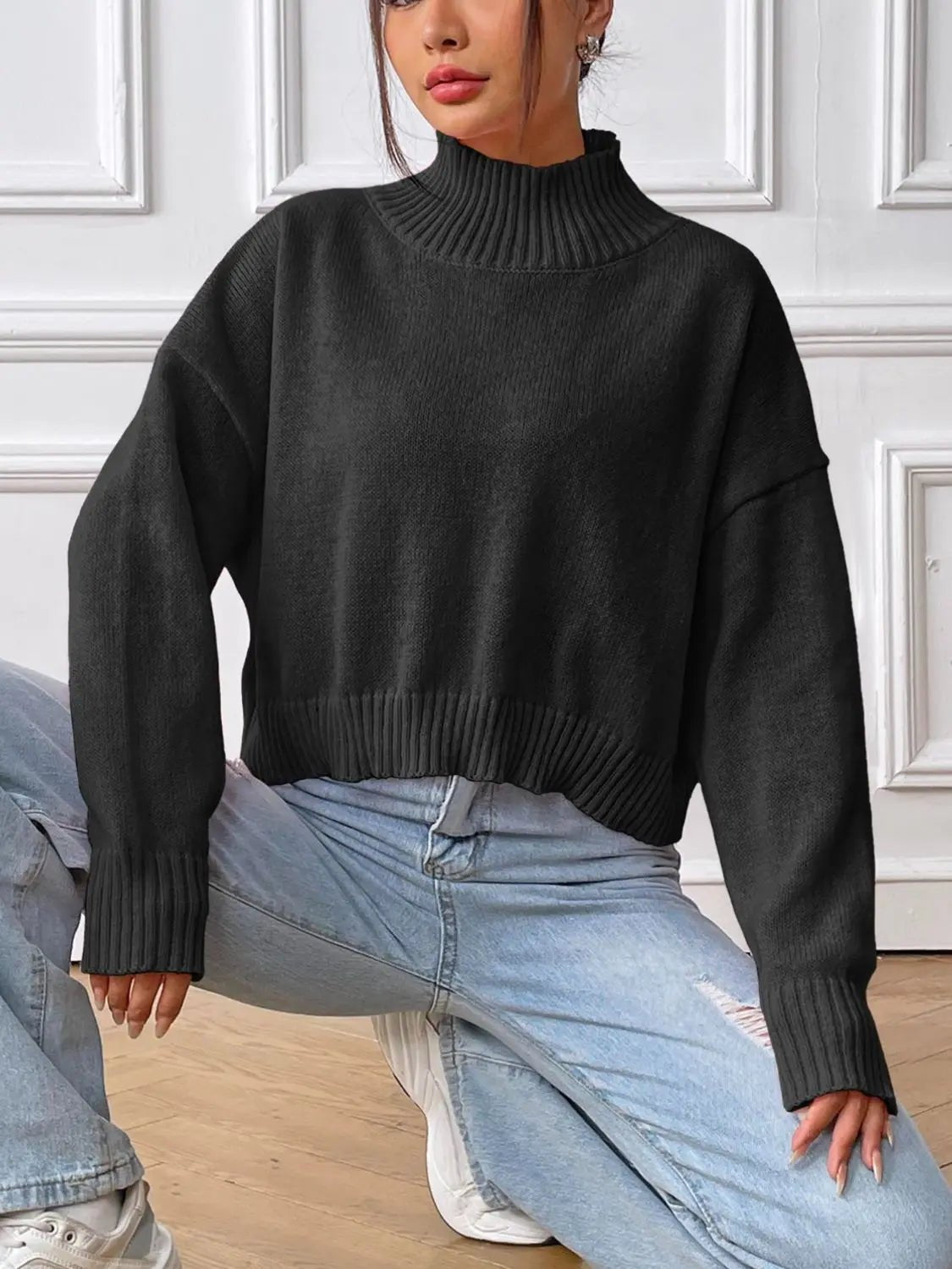 Turtleneck Long Sleeve Sweater - Celeste    