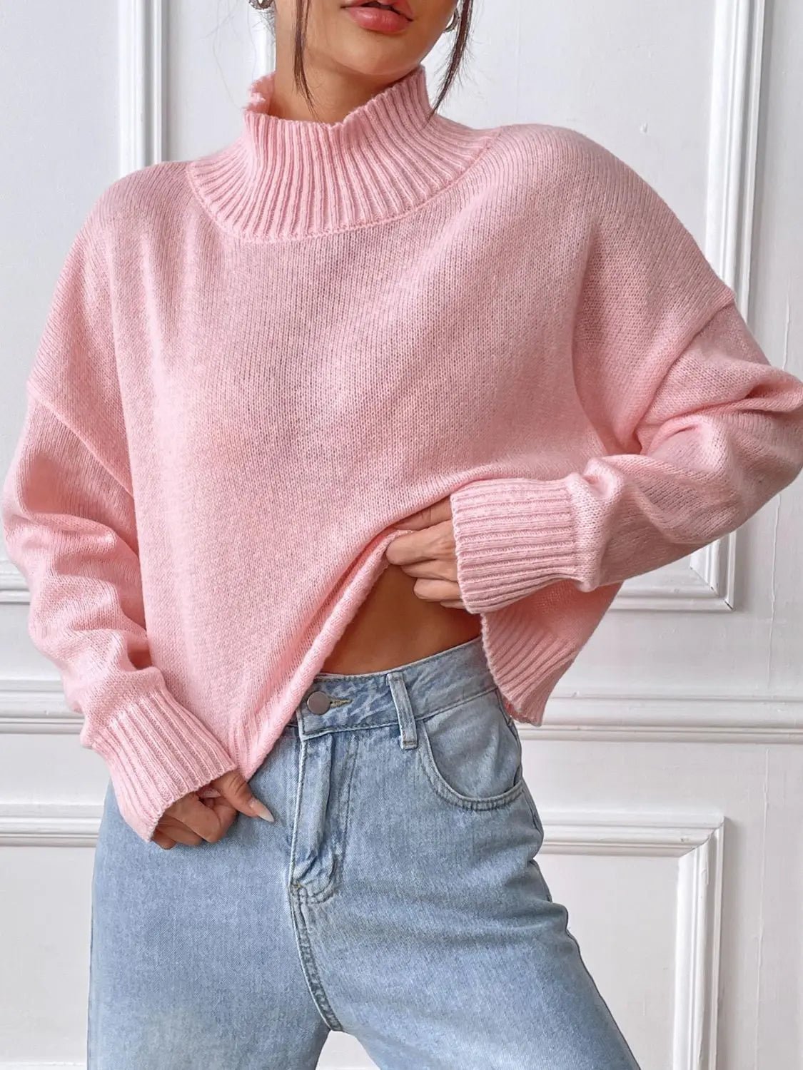 Turtleneck Long Sleeve Sweater - Celeste    