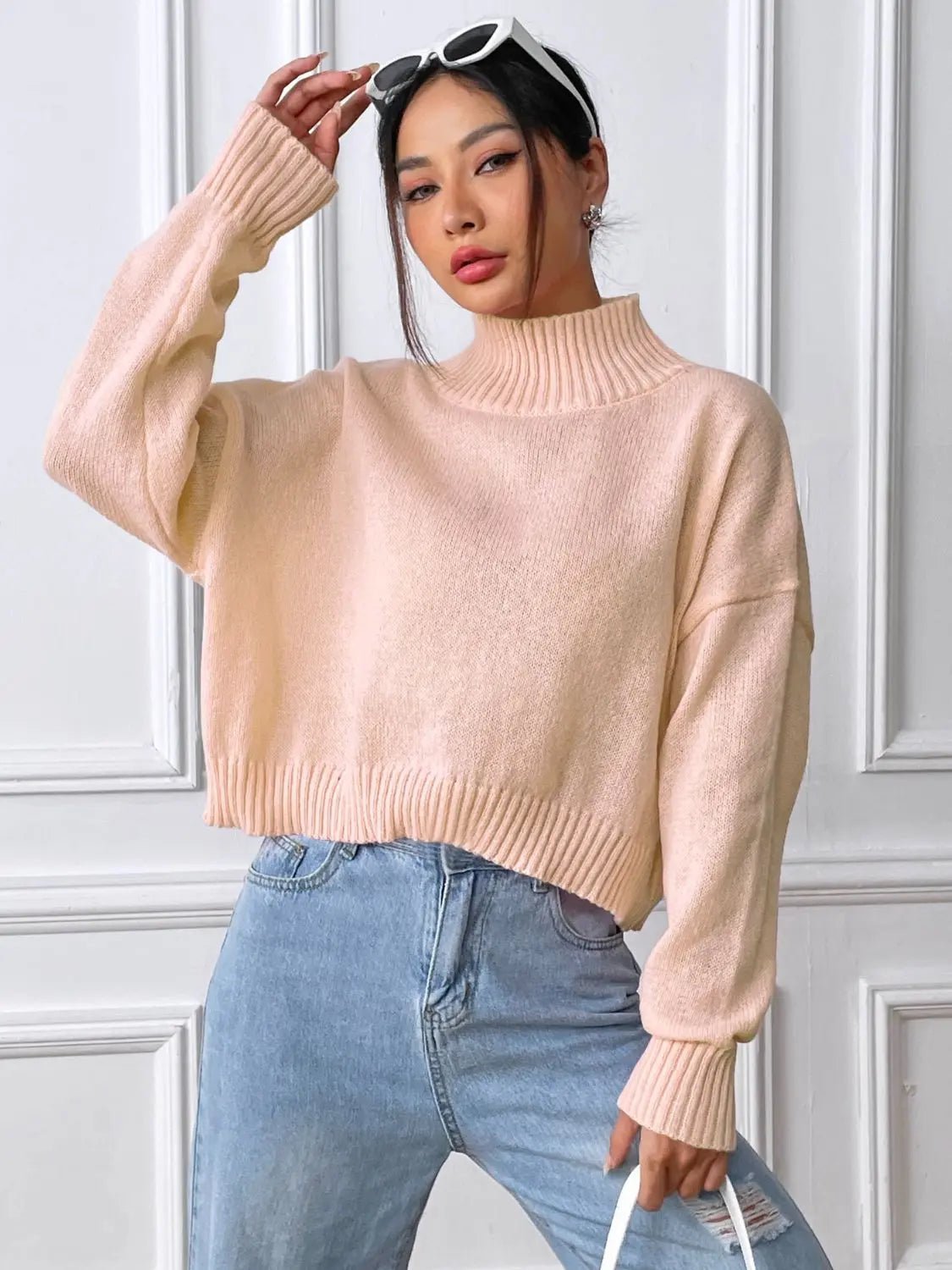 Turtleneck Long Sleeve Sweater - Celeste    