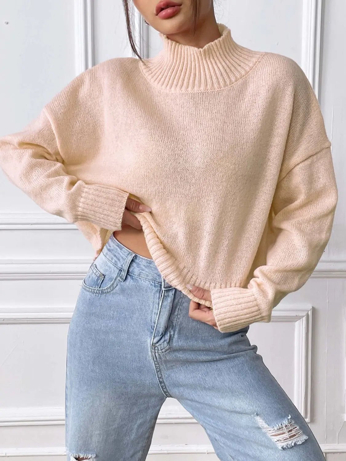 Turtleneck Long Sleeve Sweater - Celeste    