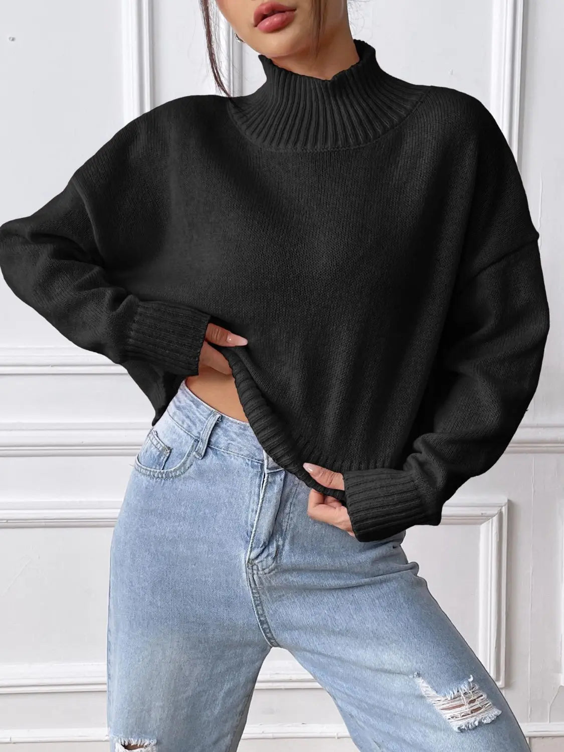 Turtleneck Long Sleeve Sweater - Celeste    