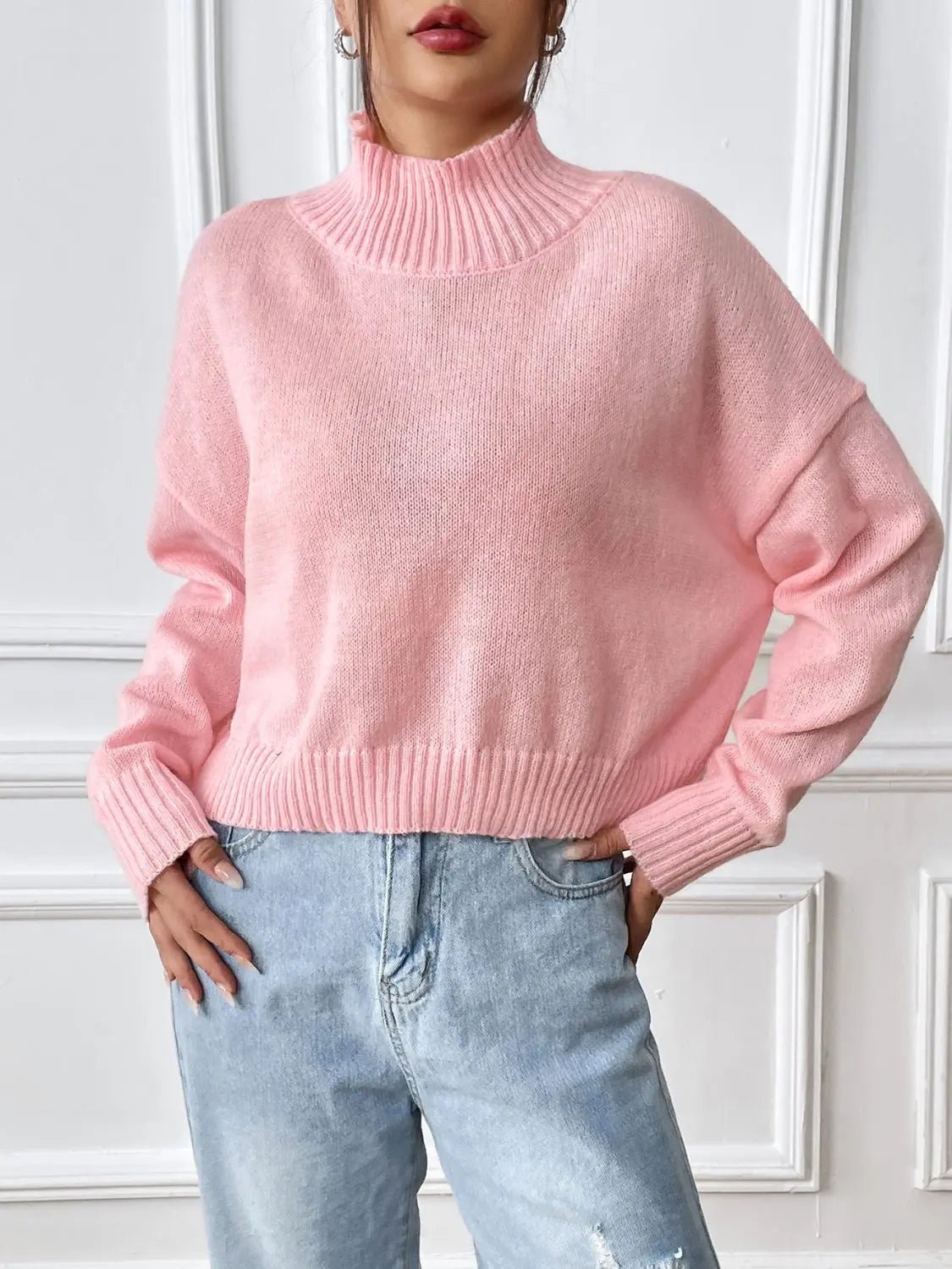 Turtleneck Long Sleeve Sweater - Celeste    