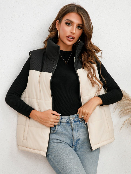 Two-Tone Zip-Up Vest - Celeste    