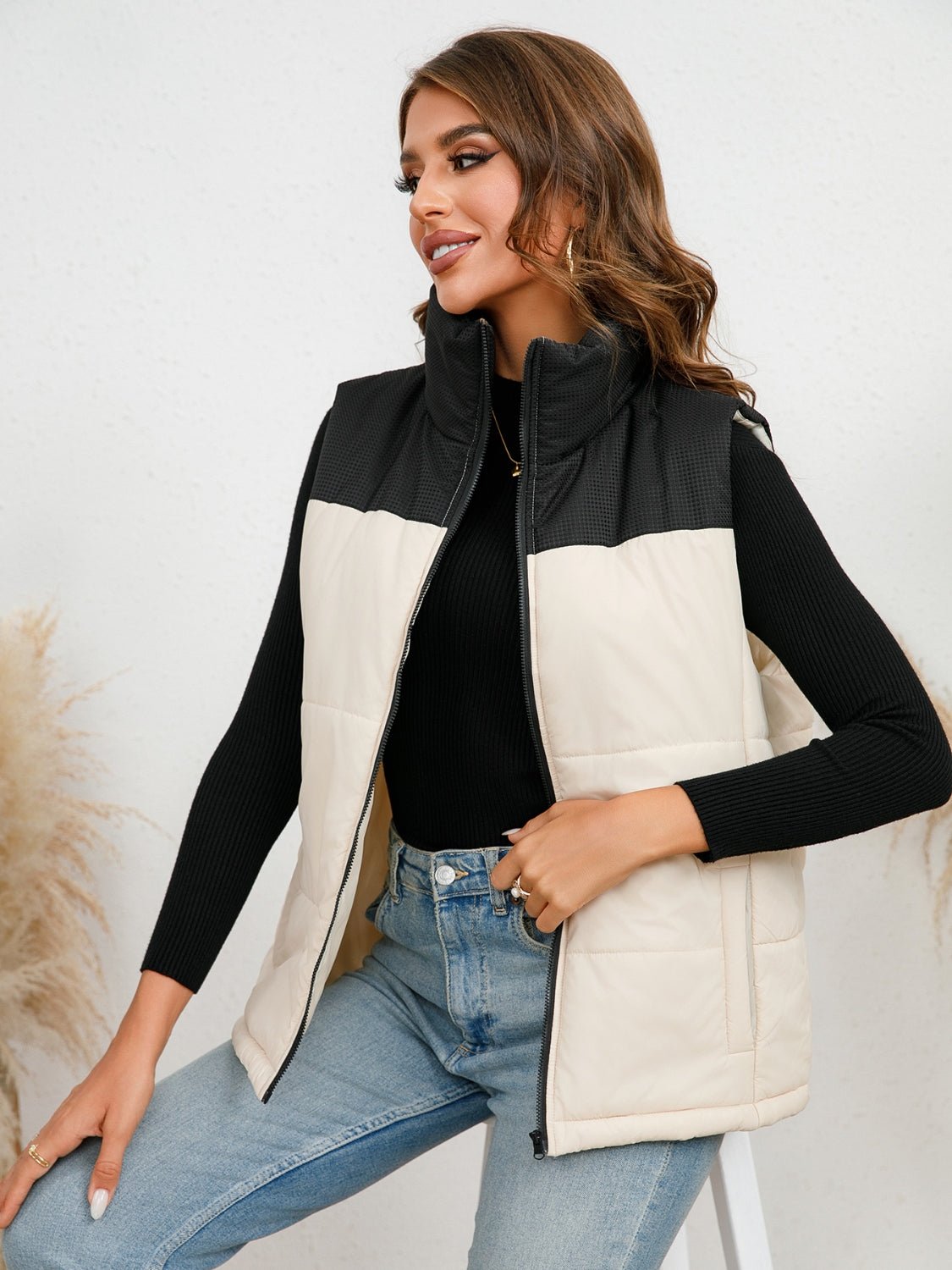 Two - Tone Zip - Up Vest - Celeste