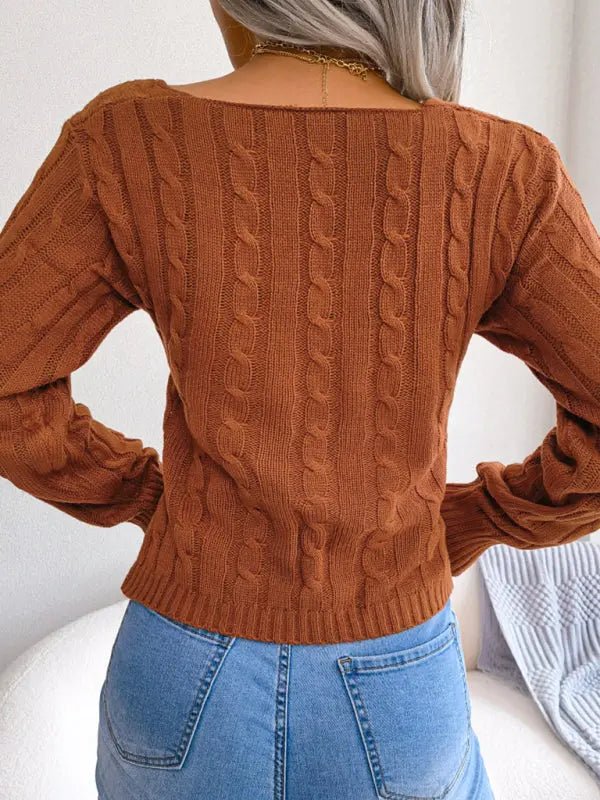 V - Neck Crop Sweater - Celeste