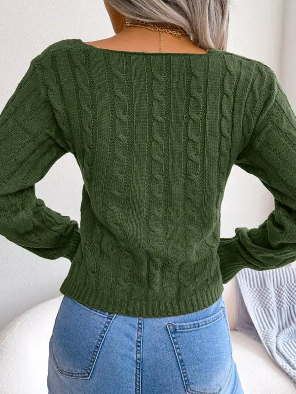 V - Neck Crop Sweater - Celeste