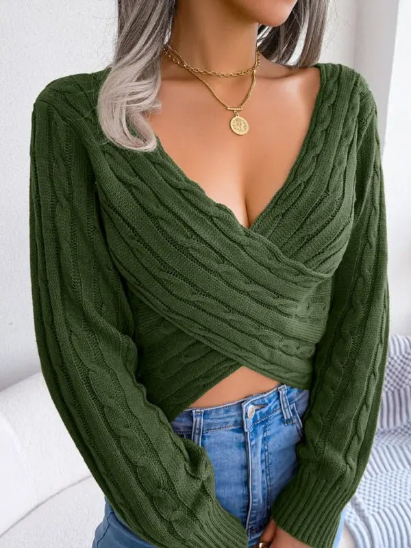 V - Neck Crop Sweater - Celeste