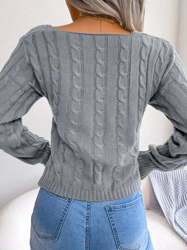 V - Neck Crop Sweater - Celeste