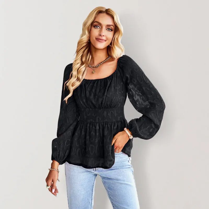 Vouge - Square Neck Elegant Blouse - Celeste