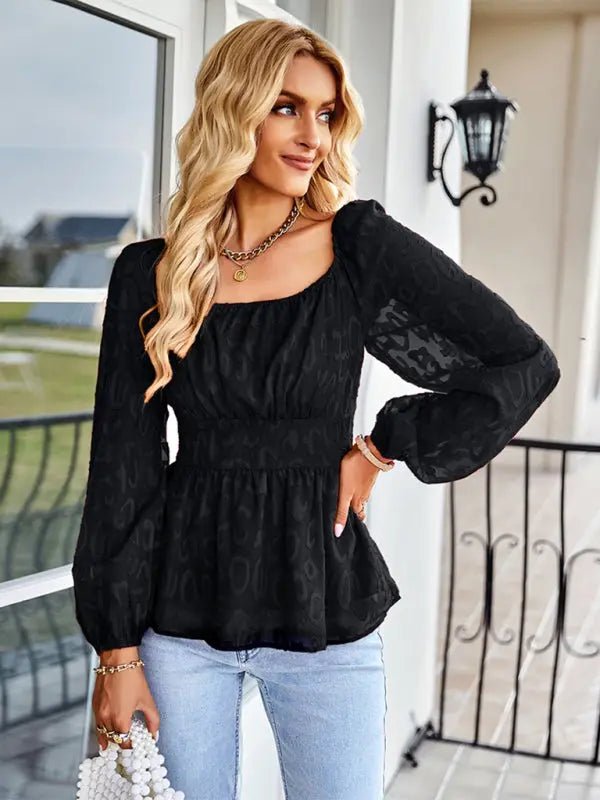 Vouge - Square Neck Elegant Blouse - Celeste