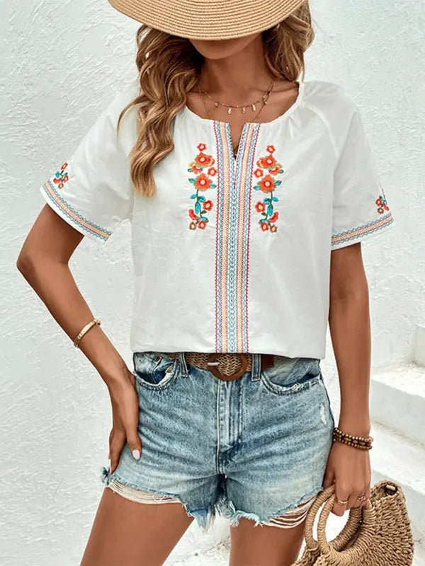 Whie Embroidered Blouse - Celeste