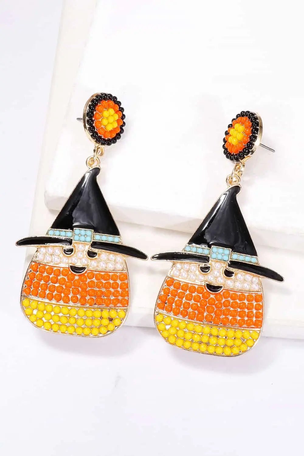 Witch's Hat Shape Synthetic Pearl Dangle Earrings - Celeste