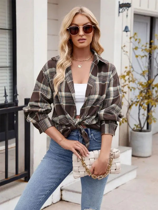 Women's Plaid Blouse - Celeste