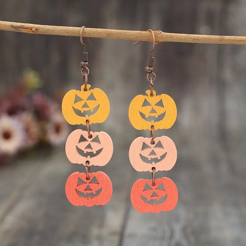 Wooden Contrast Pumpkin Earrings - Celeste