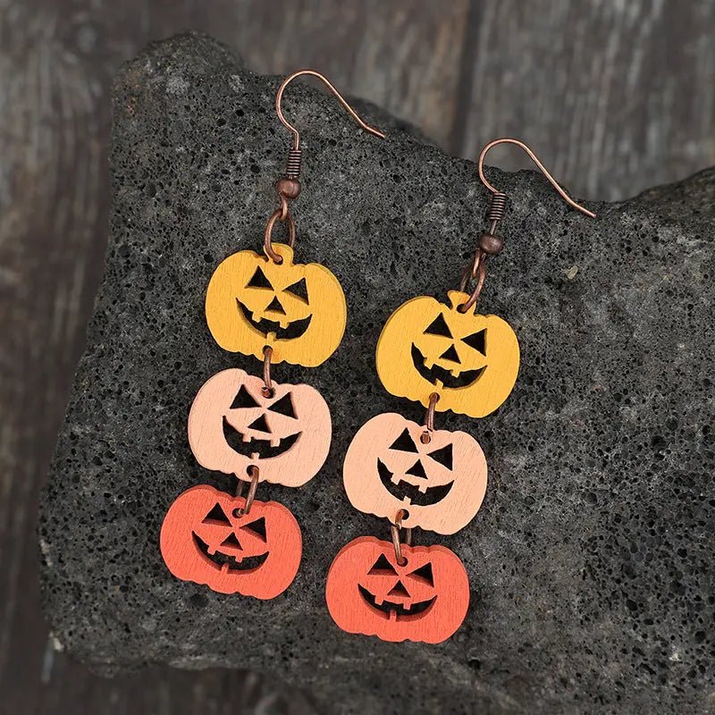 Wooden Contrast Pumpkin Earrings - Celeste