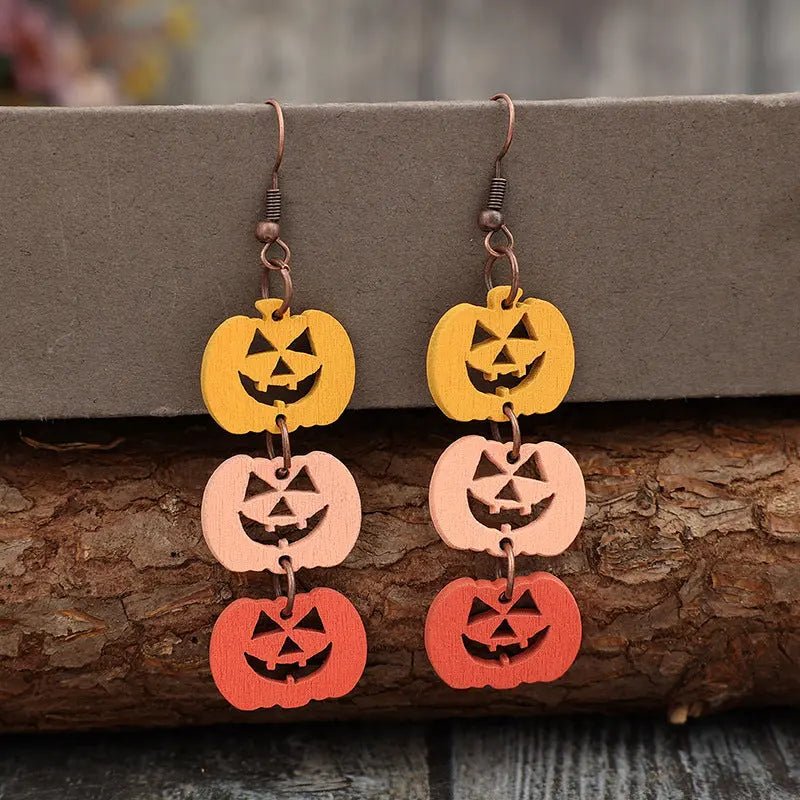 Wooden Contrast Pumpkin Earrings - Celeste