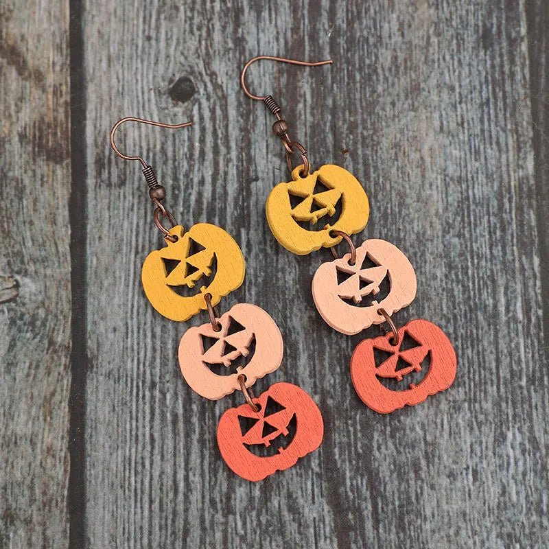 Wooden Contrast Pumpkin Earrings - Celeste