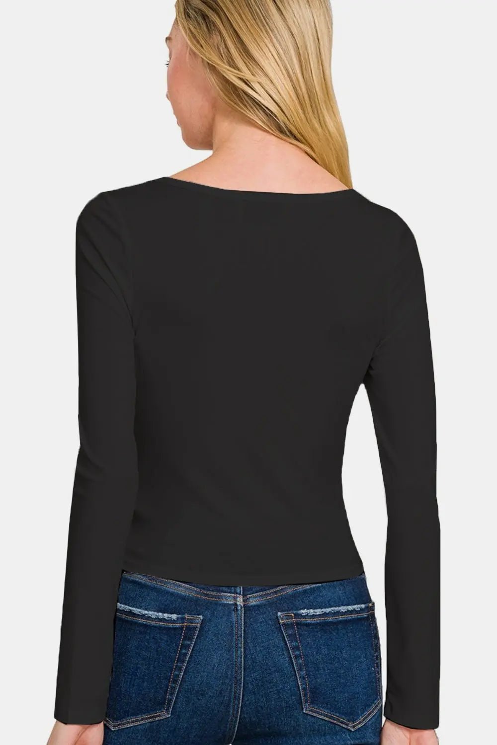 Zenana Square Neck Fitted Long Sleeve T - Shirt - Celeste