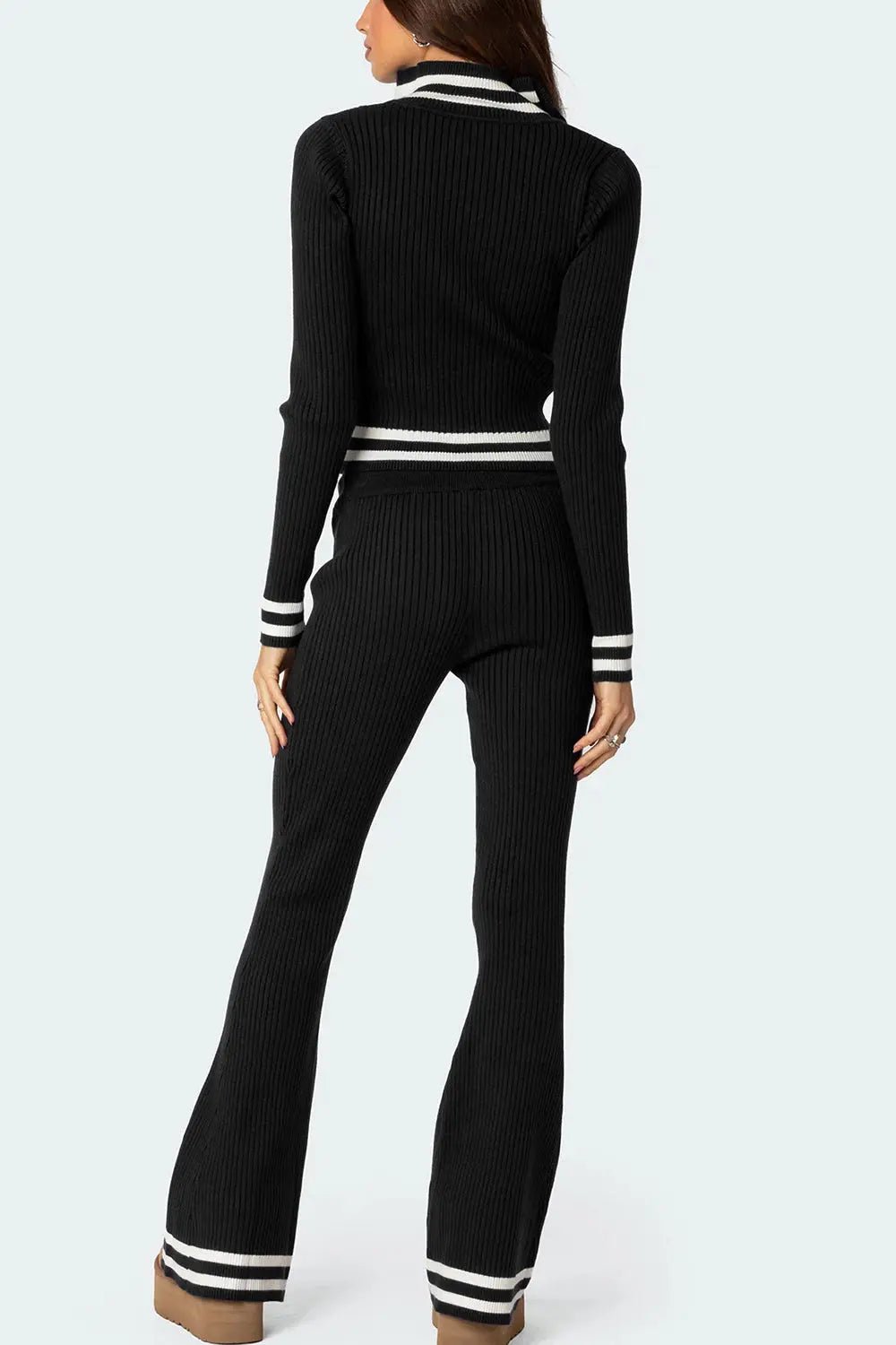 Zip Up Long Sleeve Top and Pants Set - Celeste