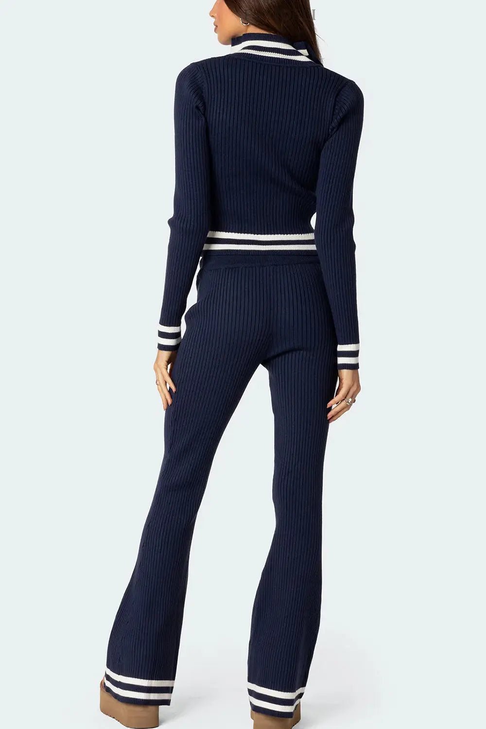 Zip Up Long Sleeve Top and Pants Set - Celeste