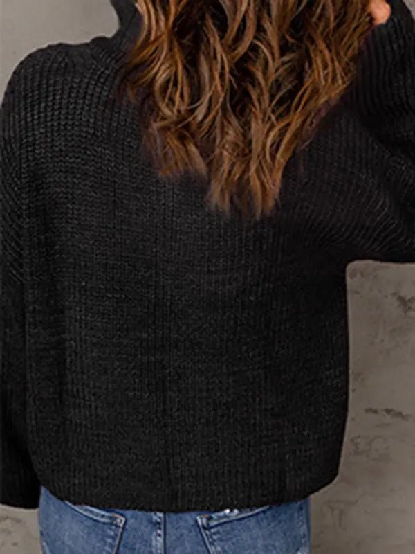 Zippered Turtleneck Pullover Sweater - Celeste