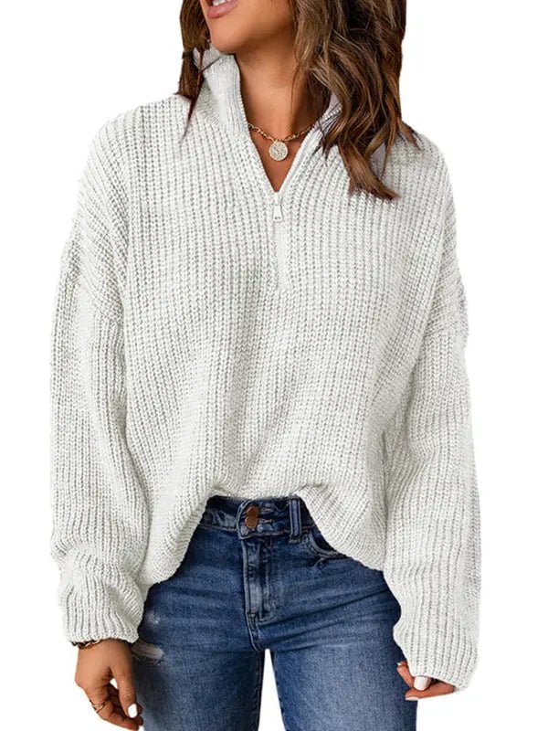 Zippered Turtleneck Pullover Sweater - Celeste