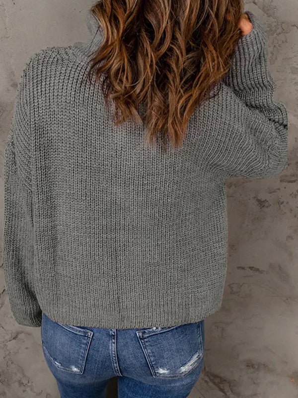 Zippered Turtleneck Pullover Sweater - Celeste