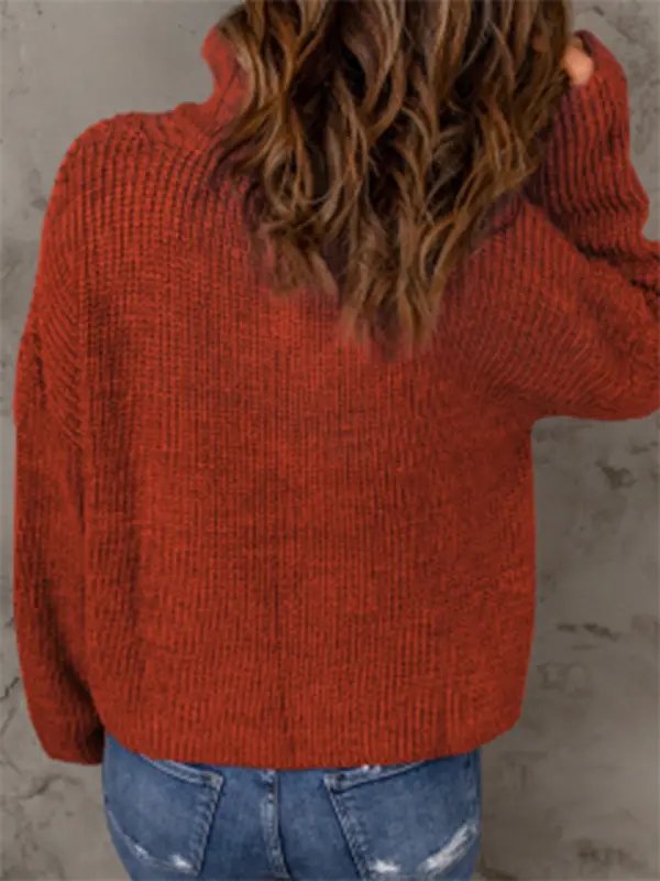 Zippered Turtleneck Pullover Sweater - Celeste