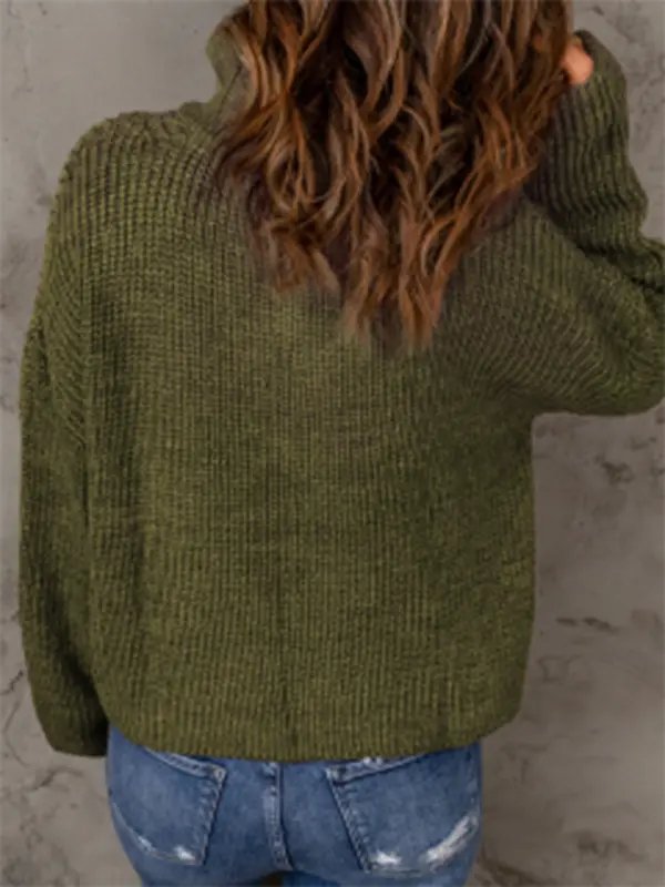 Zippered Turtleneck Pullover Sweater - Celeste